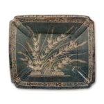 Gray Shino rectangular dish with grass design