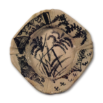 Shino square bowl with flowering grass design