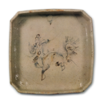 Shino square bowl with Kirin (chimera) design