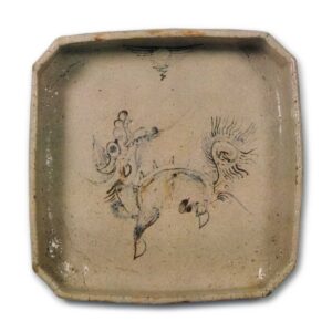 Shino square bowl with Kirin (chimera) design