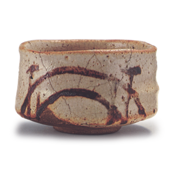 Shino tea bowl with bridge design