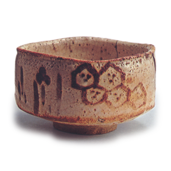 Shino tea bowl with tortoise-shell design