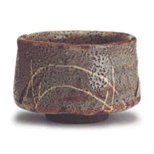 Gray Shino tea bowl with bridge design, known as "Rikimaru"