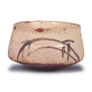 Shino tea bowl with bride design, know as "Akishino"