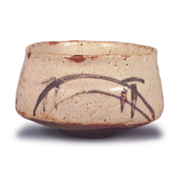 Shino tea bowl with bride design, know as "Akishino"