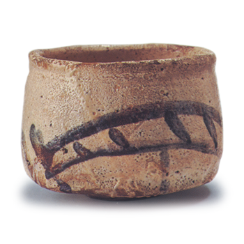 Shino tea bowl with bride design, known as "Musashibo"