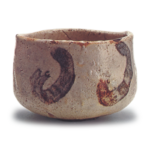 Shino tea bowl with spiral pattern