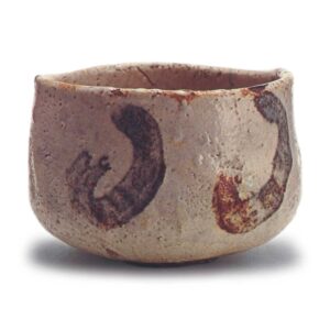 Shino tea bowl with spiral pattern