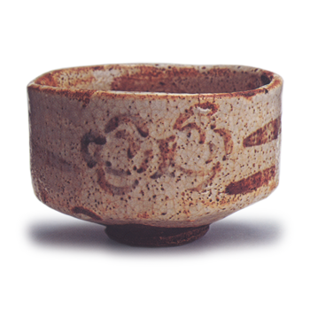 Shino tea bowl with flower design, known as "Nami-no-hana"
