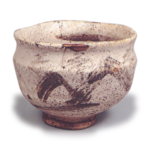 Shino tea bowl with landscape design