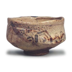 Shino tea bowl with tortoise-shell design