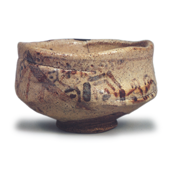 Shino tea bowl with tortoise-shell design