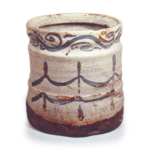 Shino water jar with notch-shaped mouth, with fishing-net design