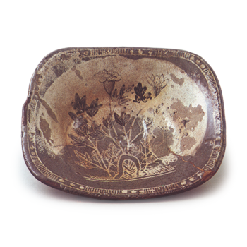 Gray Shino bowl with flowering grass design