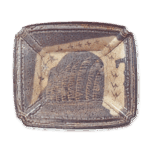 Gray Shino rectangular dish with reed and wild goose design