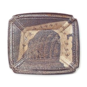 Gray Shino rectangular dish with reed and wild goose design