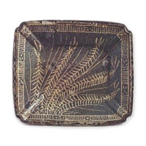 Gray Shino rectangular dish with grass design