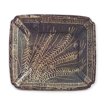 Gray Shino rectangular dish with grass design