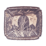 Gray Shino rectangular dish with miscanthus design