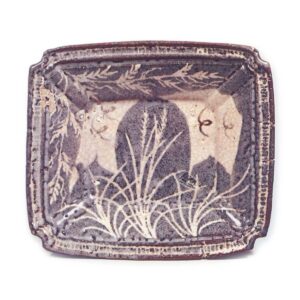 Gray Shino rectangular dish with miscanthus design