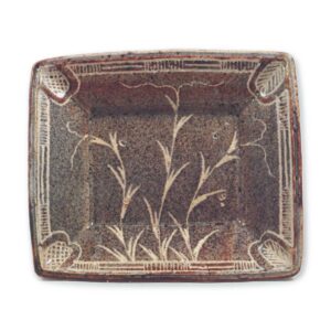 Gray Shino dish with flowering grass design