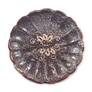 Gray Shino dish with flowering grass design