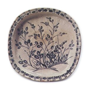 Shino rounded square bowl with hagi (bush clover) design