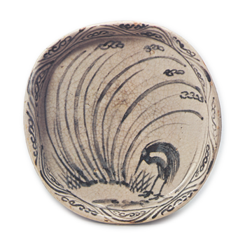 Shino bowl with reed and heron design