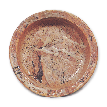 Pink Shino bowl with tree design