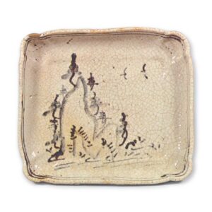 Shino square dish with landscape design
