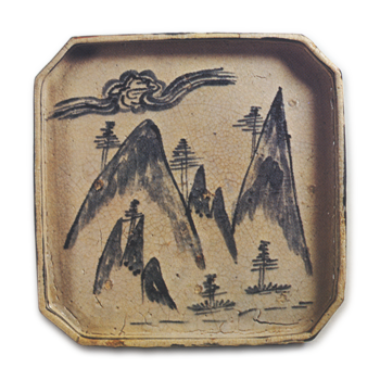 Shino bowl with landscape design