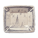 Shino rectangular dish with fishing-net and plover design