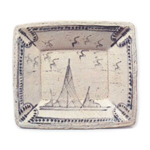 Shino rectangular dish with fishing-net and plover design