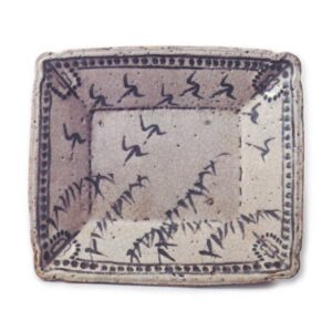 Shino rectangular dish with reed and wild goose design