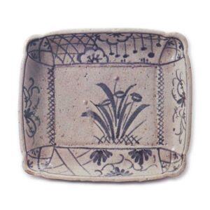 Shino rectangular dish with flowering grass design