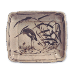Shino rectangular dish with reed and heron design