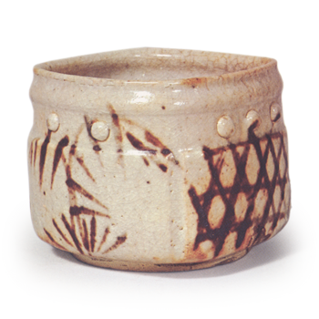 Shino mukozuke bowl with basketwork and bamboo desin