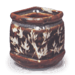 Gray Shino mukozuke bowl with flowering grass design