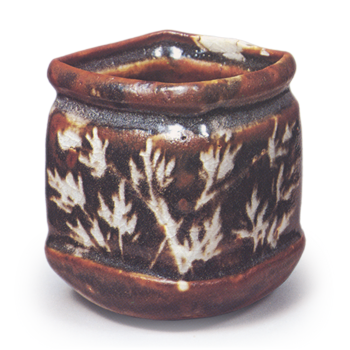 Gray Shino mukozuke bowl with flowering grass design