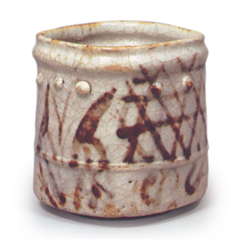 Shino muközuke bowl with water-plantain and basketwork design