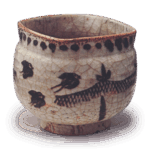 Shino mukozuke bowl with plover and fishing-net design