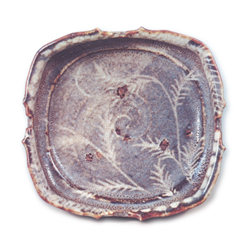 Gray Shino muközuke dish with grass design