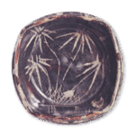 Gray Shino muközuke dish with bamboo design