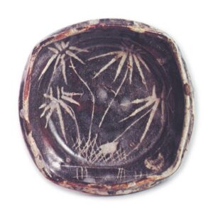 Gray Shino muközuke dish with bamboo design