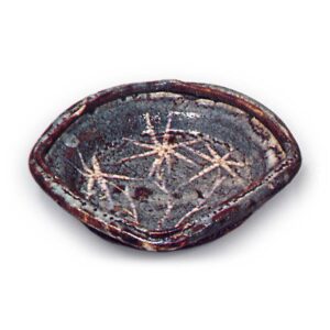 Gray Shino mukozuke dishes with bamboo design