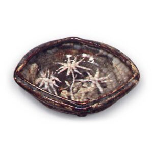 Gray Shino mukozuke dishes with bamboo design