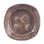 Gray Shino mukozuke dish with design of bird in flight