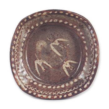 Gray Shino mukozuke dish with design of bird in flight