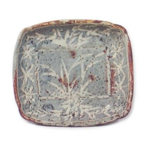 Gray Shino mukozuke dish with reed design