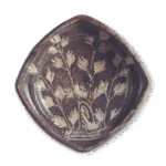 Gray Shino mukozuke dish with grass design